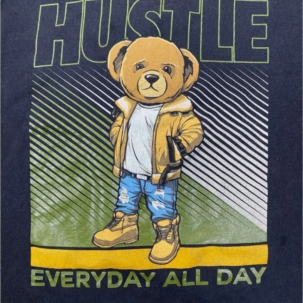The Children's Place Black Tee with Hustle Bear Graphic